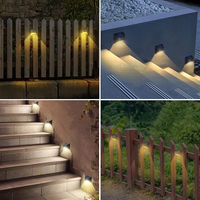 Solar Fence Lights｜Deck｜Step｜Stair Light，Warm White/Daylight/Cool White Options for Yard Garden Deck Stair Step Fences,Waterproof（4-Pack）