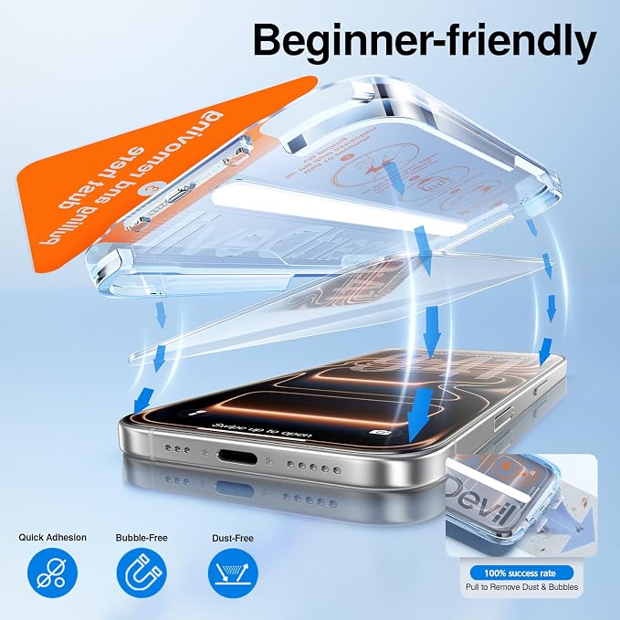 SMARTDEVIL (3+3 Pack HD Clear Screen Protector for iPhone 14 Pro Max with 3 Camera Lens Protectors 9H Tempered Glass Shatter-Resistant SmartPull Dust &amp Bubble-Free Install Frame Case-Friendly