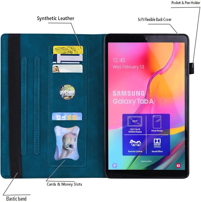 Dteck Wallet Case for Galaxy Tab S10+/S9+/S7 FE/S8+/S7 Plus 12.4 Tablet Premium PU Leather Folding Stand Auto Wake/Sleep Pen Holder Case with Hummingbirds