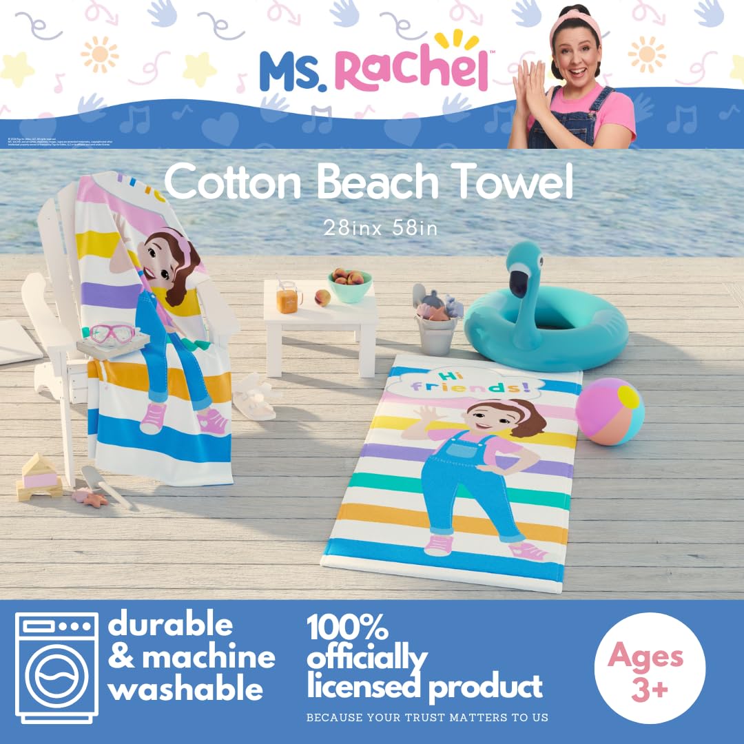 Ms. Rachel Kids Super Soft Cotton Bath/Pool/Beach Towel, 58 in x 28 in, (Officially Licensed Product) By Franco