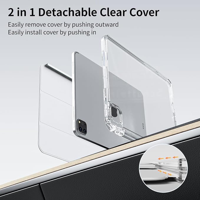 Case for iPad Air 13 Inch Case M4/M3/M2 (2026/2025/2024) Pro 12.9 Inch (6th/5th Gen 2022/2021) 2 in 1 Detachable Cover with Clear Hard Back Supports Touch ID Auto Wake/Sleep Black