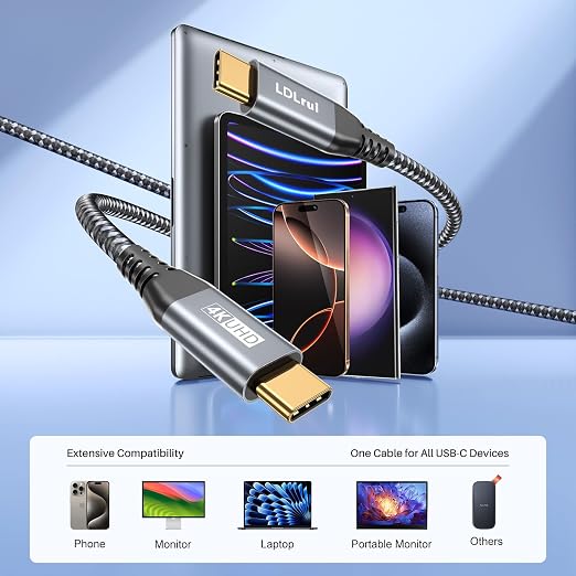 LDLrui 10FT Right Angle USB C Cable 100W PD 20Gbps Data 4K Video | Large Workspaces Commercial Displays Long Distance Routing Flexible Installation Full-Featured USB-C