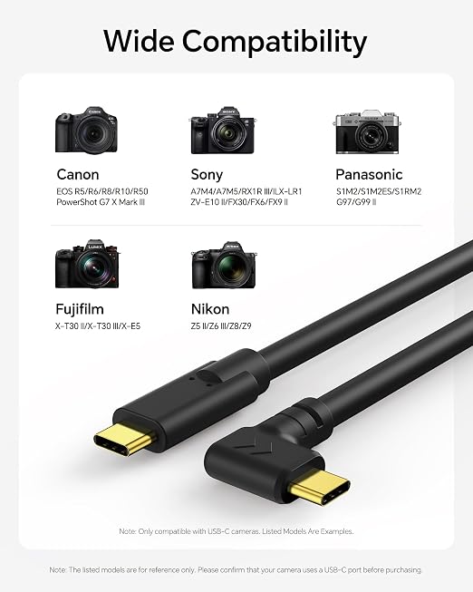 10ft-USB C Camera Transfer Cable USB 3.2 Gen2 10Gbps Data Transfer &amp Live View CordThickened Copper CoreIdeal for Pro Photographers Photo Enthusiasts &amp Vloggers