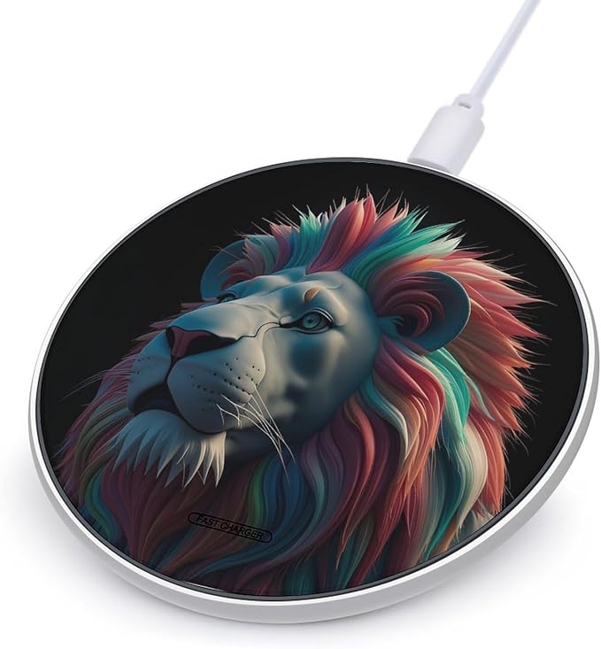 Abstract 3D Art Lion Wireless Charger Portable 10W Fast Wireless Charging Pad Compatible with Phone Ultra-Thin Charging Station Lightweight Charger Mat for Travel Home Office Desk