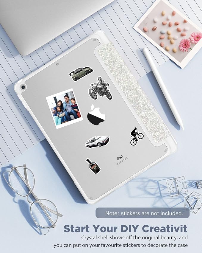 TiMOVO Case for iPad 9th/8th/7th Generation 10.2 inch Black | Pencil Holder Slim Trifold Stand Protective Cover Clear Transparent Back Shell Auto Wake/Sleep