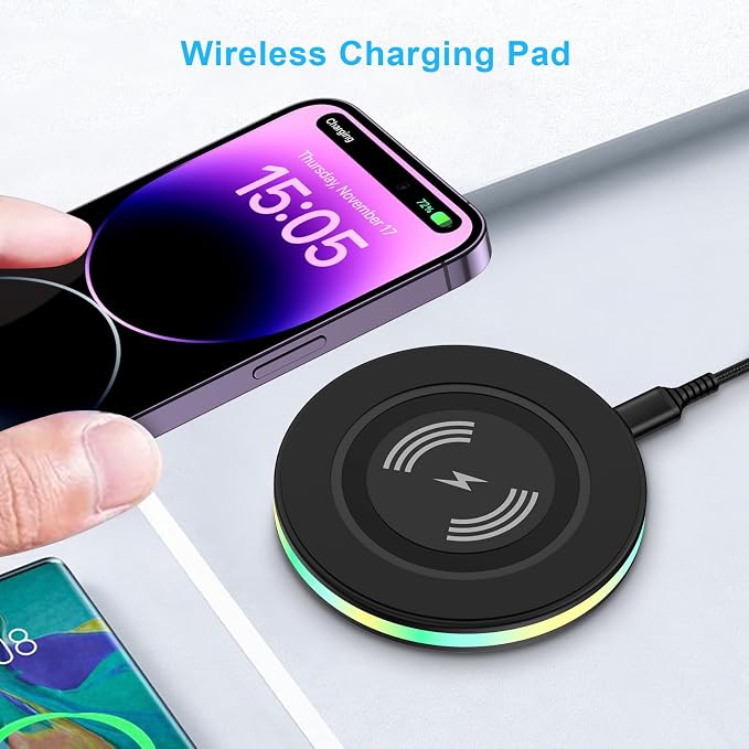 Android Wireless Charger Samsung Fast Charging Phone Charging Pad Station for Samsung Galaxy S26 S25 S24 Ultra S24+ S24 S23 FE S22 S21 S20 S10iPhone 15 Pro Max Plus 14 13with QC 3.0 Power Adapter