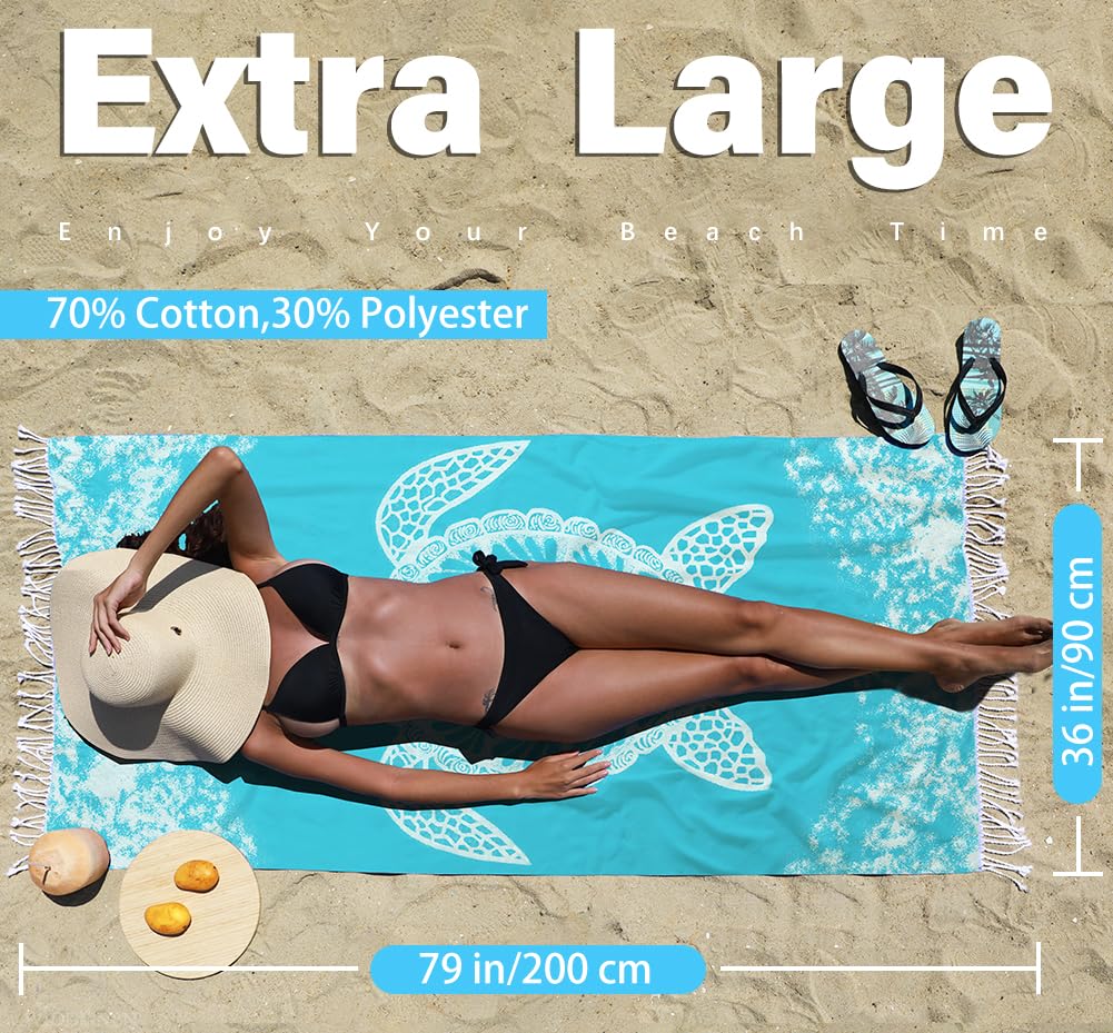 Widdonen Turkish Beach Towel Quick Dry Absorbent Cotton Lightweight Thin Bathroom Bath Pool Swim Towels Extra Large Oversized Sand Free Beach Accessories Essentials Stuff Cloud Gift for Adults