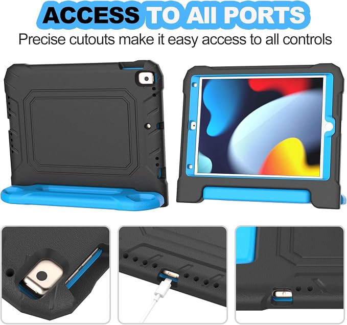 YIHE Kids Case for iPad 10.2 9th/8th/7th Gen Pro 10.5 &amp Air 3 BlackBlue | Full Body Shockproof Protective Cover Handle Stand Built-in Screen Protector Fun Colors