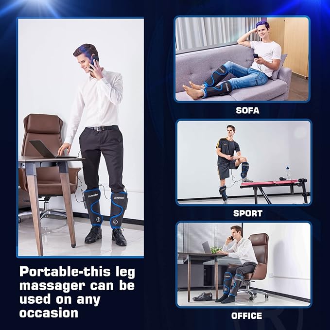 comrelax Rechargeable Leg Massager with Heat for Circulation Air Compression Pain Relief Calf Foot Massager Electric Machine Massage Handheld Controller 3 Intensities 3 Modes