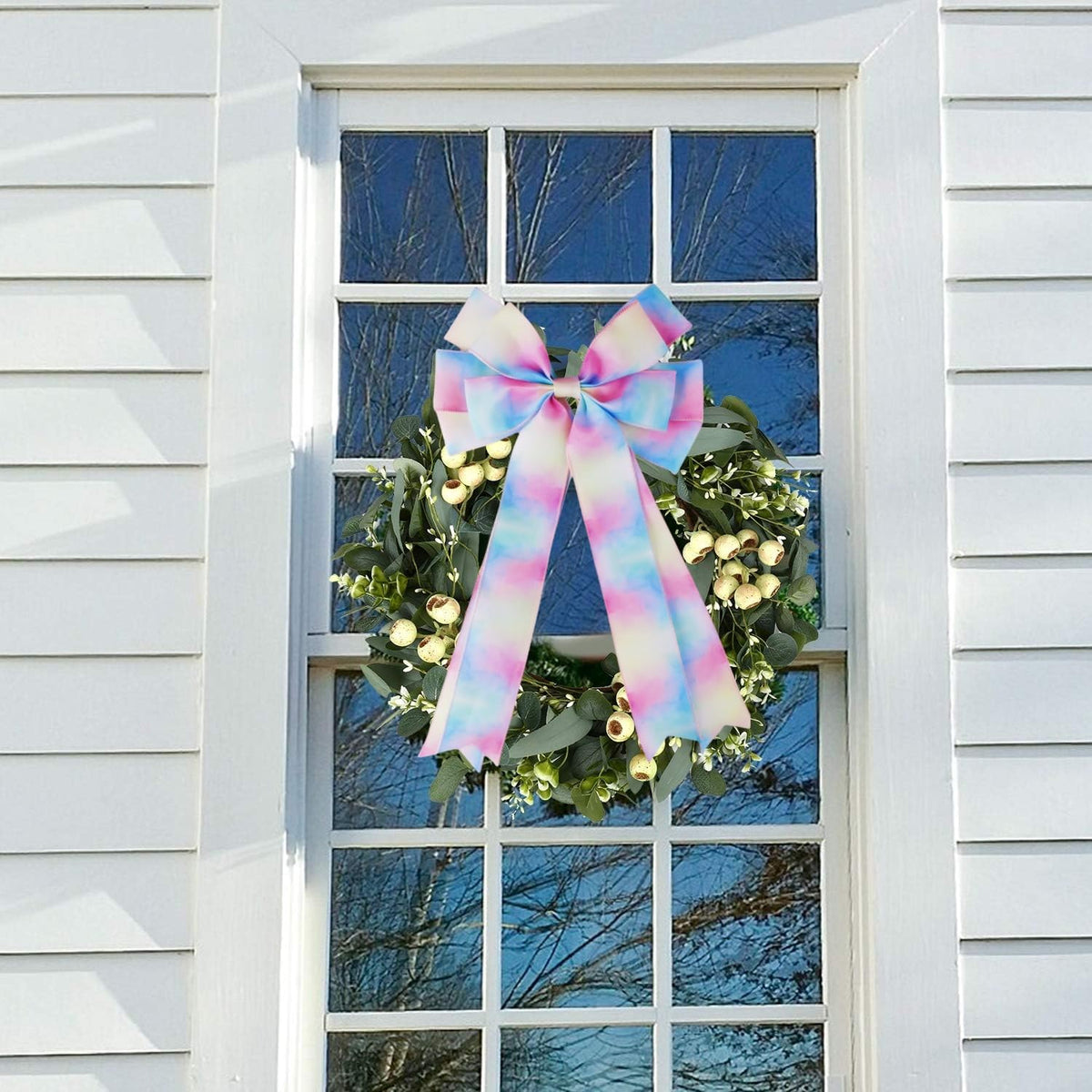 Meseey Gradient Pastel Burlap Bows for Seasonal Decor (20"x10", 2-Pack) - Versatile Door & Wreath Accents for Easter, Halloween, Thanksgiving & Christmas (Gradient Pastel)
