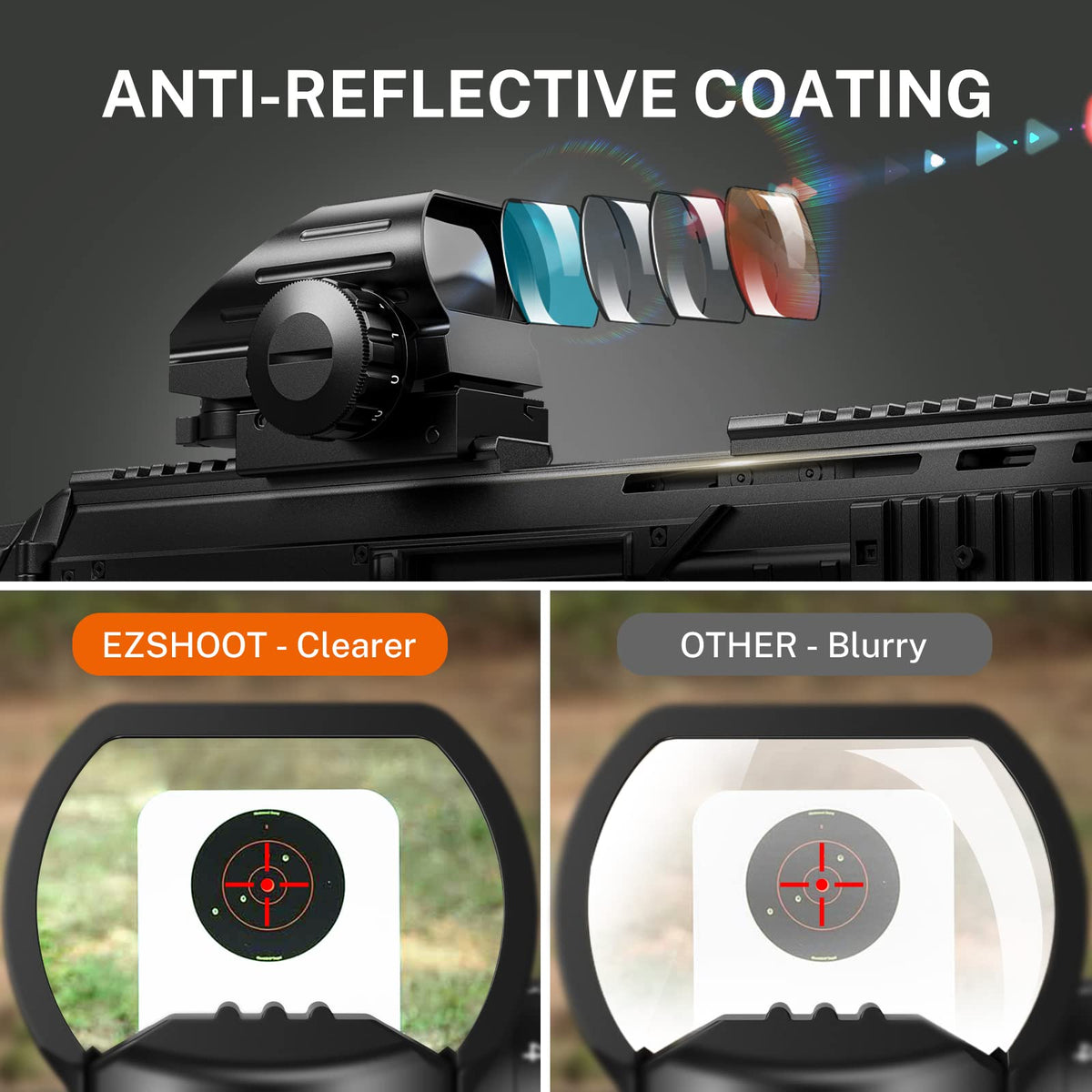 EZshoot Reflex Sight with 4 Reticles Red Dot Sight, Reflex Holographic Optic Scope with 20mm Rail Mount ，Absolute Co-Witness