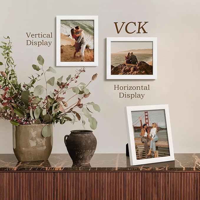 VCK 8x10 Poster Frame White - 2 pack, Solid Wood Picture Frames with Polished Plexiglass, Wall Hanging