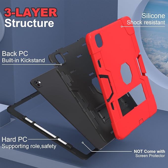 for iPad Pro 13 Inch Case M4 (2024 Model 7th Generation) A2925 A2926 A3007 with Kickstand Silicone Cover Protective Case for iPad Pro 13” Black