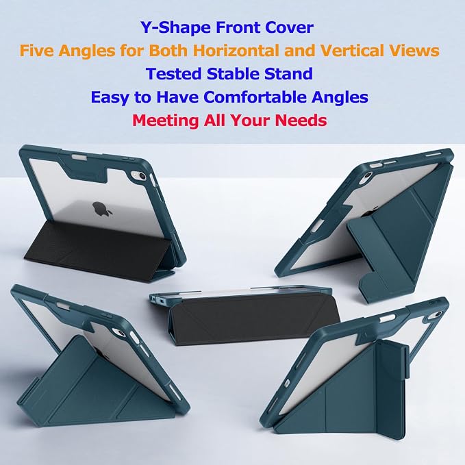 Military Grade Case for iPad (A16) 11 2025 10th Gen 10.9 2022 Black | Pencil Holder Auto Sleep/Wake Multi Angle Magnetic Stand Hard Clear Acrylic Back Shockproof Protective Cover