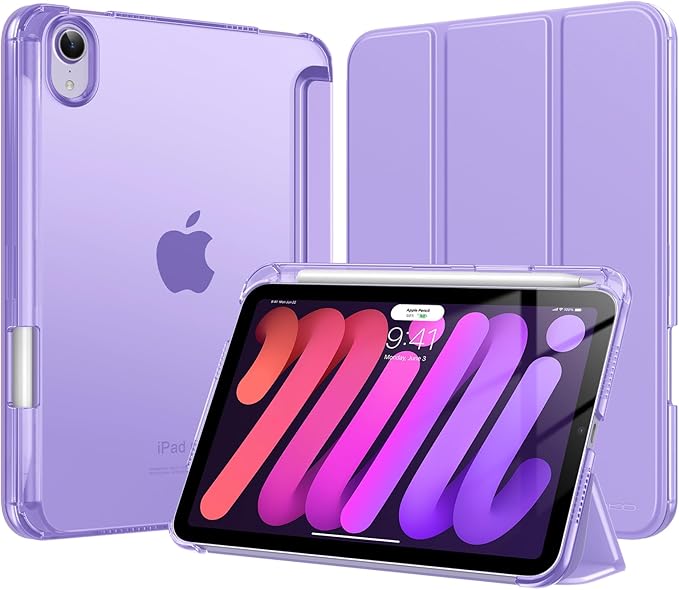 MoKo for iPad mini A17 Pro Case 8.3 Inch 2024 iPad mini 7th/6th Case 2021 | For iPad Mini Case with Pencil Holder Light Trifold Smart Protective Cover with Hard PC Translucent Back Shell Agave Gree