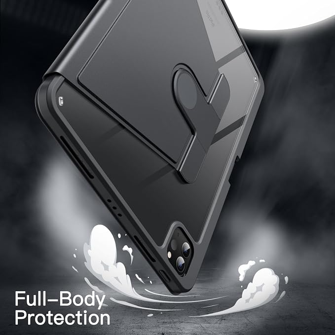 JETech Rotating Case Cover for iPad Pro 11 4/3 Black | For 2022/2021 Model 360° Rotation Stand Clear Back Design Auto Wake/Sleep Pencil Holder Full Protection