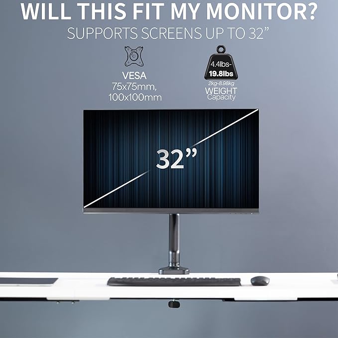 VIVO Single 17 to 32 inch Monitor Height Adjustable Counterbalance Mechanical Arm Desk Stand, Classic, Universal VESA Mount, STAND-V001O