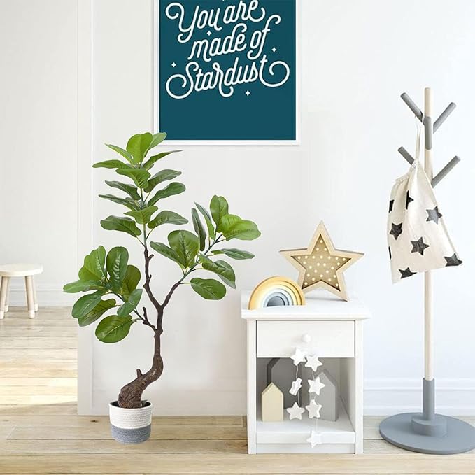 Artificial Fiddle Leaf Fig Tree 49" Fake Potted Tree with Trunks Artificial Tree Realistic Fake Plant for Modern Home Office Living Room Floor Decor Indoor Outdoor