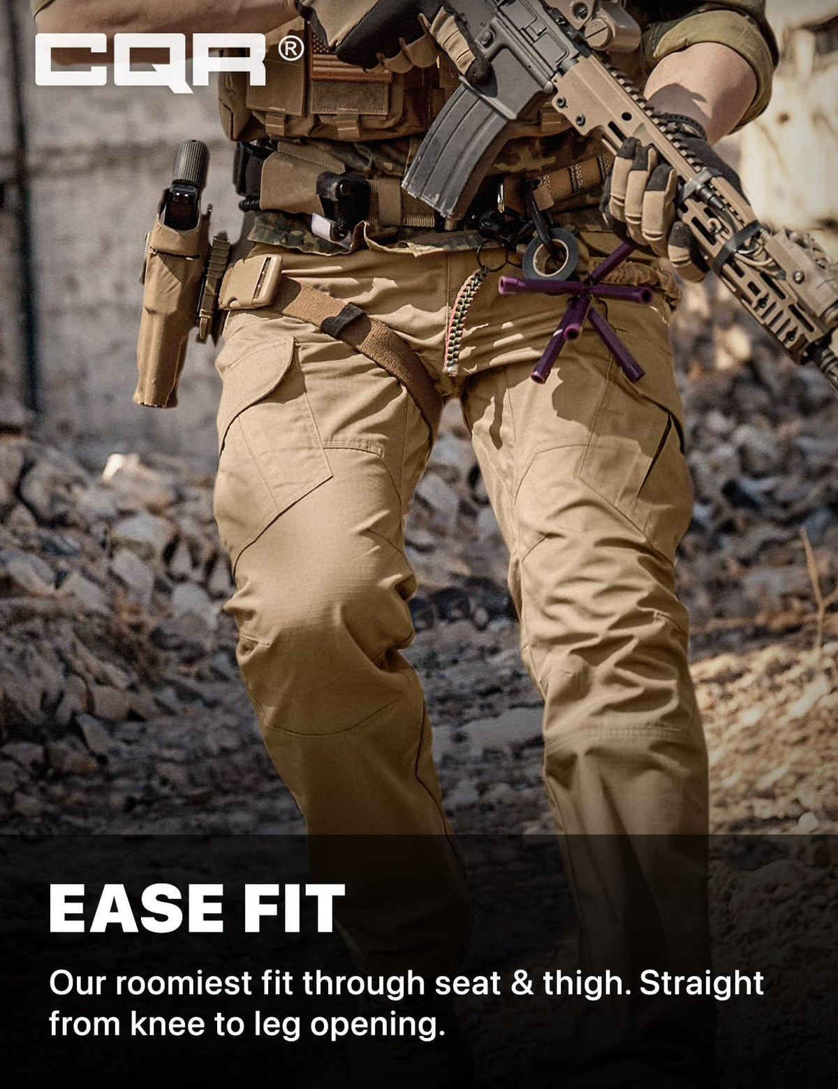 CQR Men's Tactical Pants, Water Resistant Ripstop Cargo Pants, Lightweight EDC Work Hiking Pants, Outdoor Apparel, Duratex Mag Pocket Khaki, 38W x 34L