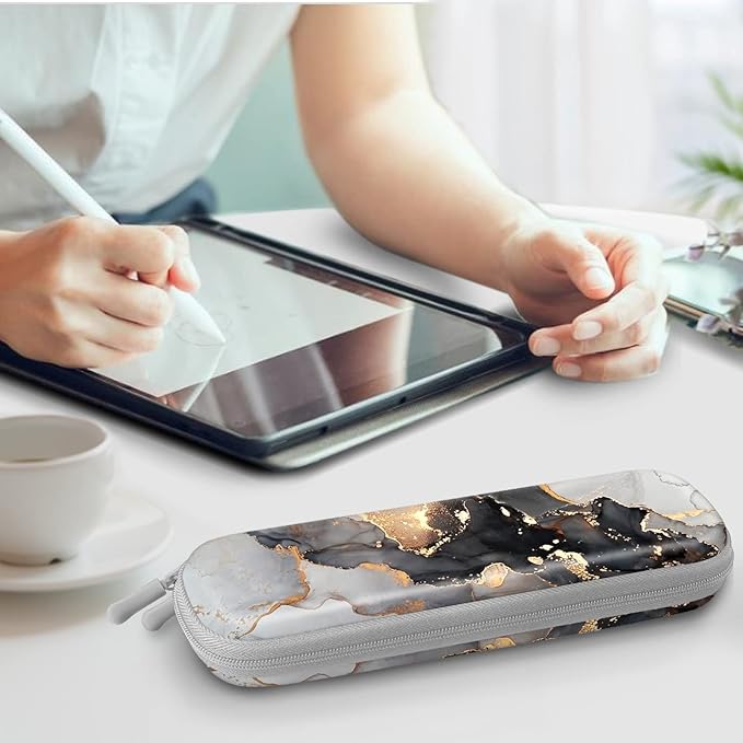 Fintie Holder Case for Apple Pencil Pro, Apple Pencil (USB-C / 1st / 2nd Generation), PU Leather Carrying Bag Sleeve Compatible with Pen, USB Cable, Samsung Stylus, Cloudy Marble