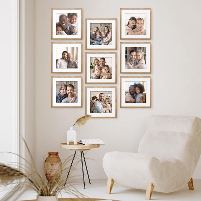 Axeman 16x16 Picture Frame with Mat for 12x12, Solid Oak Wood Square Picture Frame with Tempered Glass, Wooden Square Photo Frame 16''x16'' for Art Photo and Prints, Wall Hook Included, Natural