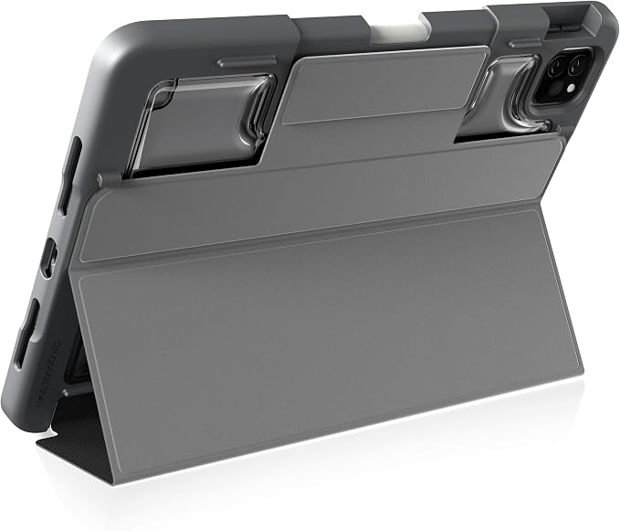 STM Dux Plus for iPad Pro 12.9 (3rd-6th Gen): Ultra Protective Lightweight with Clear Back Apple Pencil Holder Battery Saving On/Off Cover - Black