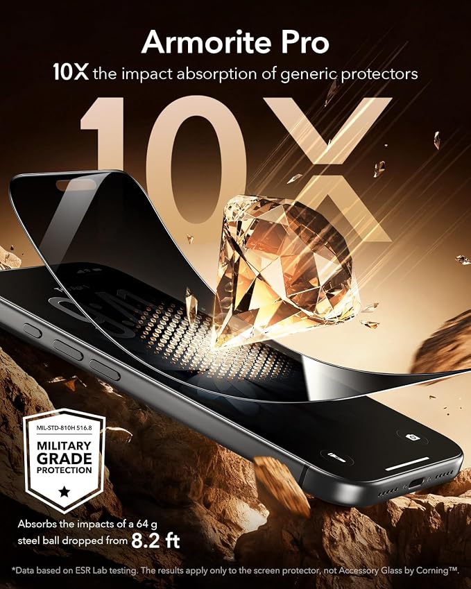 ESR 3 Pack for iPhone 16 Pro Max Privacy Screen Protector Armorite Pro | Accessory Glass by Corning™ 10X Impact Absorption Anti-Spy Full-Coverage Protection UltraFit Tray Bubble-Free