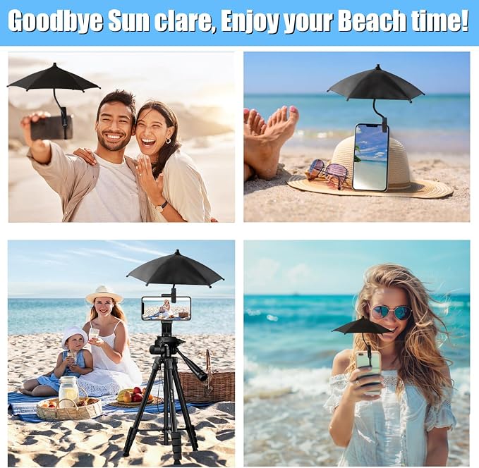 Phone Umbrella - Anti-Glare Sun Shade Phone Umbrella for Sun iPhone Clip On umbrella for phone sun shade Protects from Sunlight and Glare Outdoor Activities Universal Fit for All Smartphones