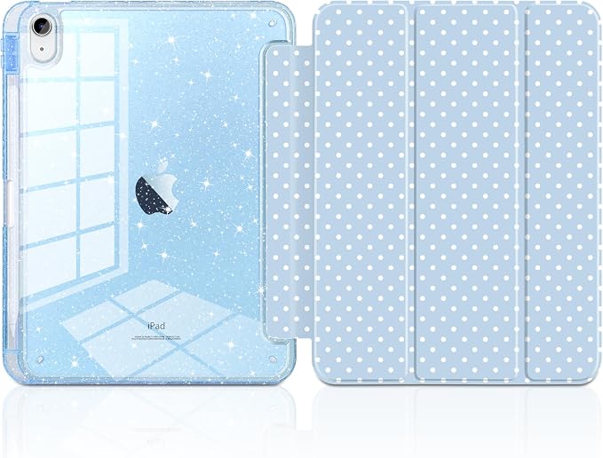 MEEgoodo Case for iPad A16 11th Generation 2025/10th Generation 2022 Glitter Tablet Cases with Transparent Acrylic Back+Trifold Stand +Pencil Holder+Auto Wake/SleepAbstract Sun &amp Palm Tree