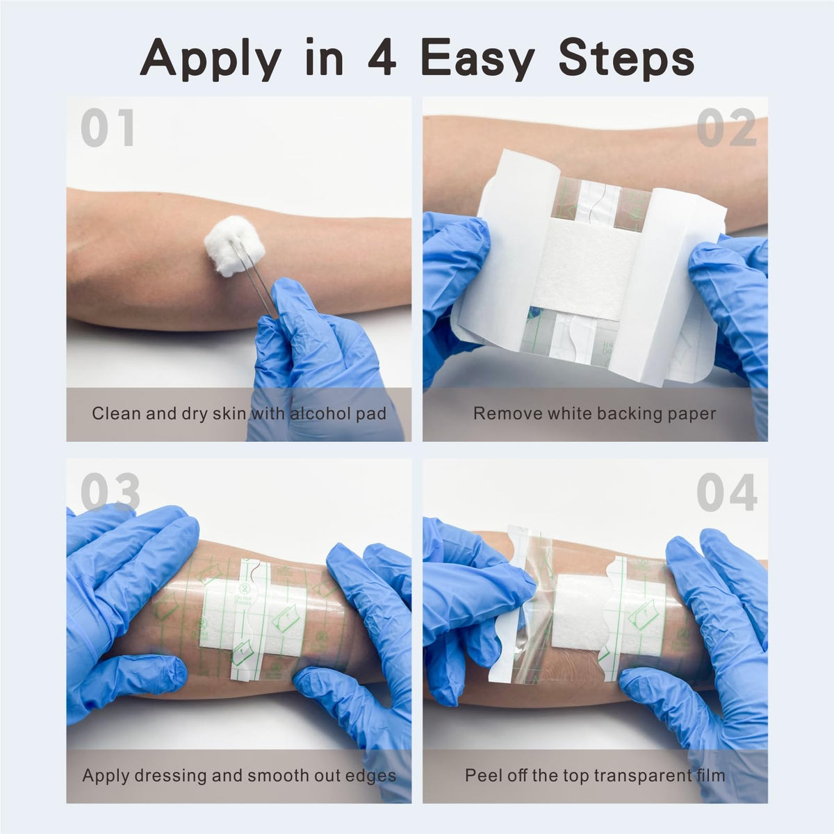 HTLARY Waterproof Transparent Film Dressing with Absorbent Pad 50-Pack Sterile Adhesive Bandages Post-Surgical Wound Cover, Protective Barrier for Sensitive Skin (2.3‘’x2.7‘’)