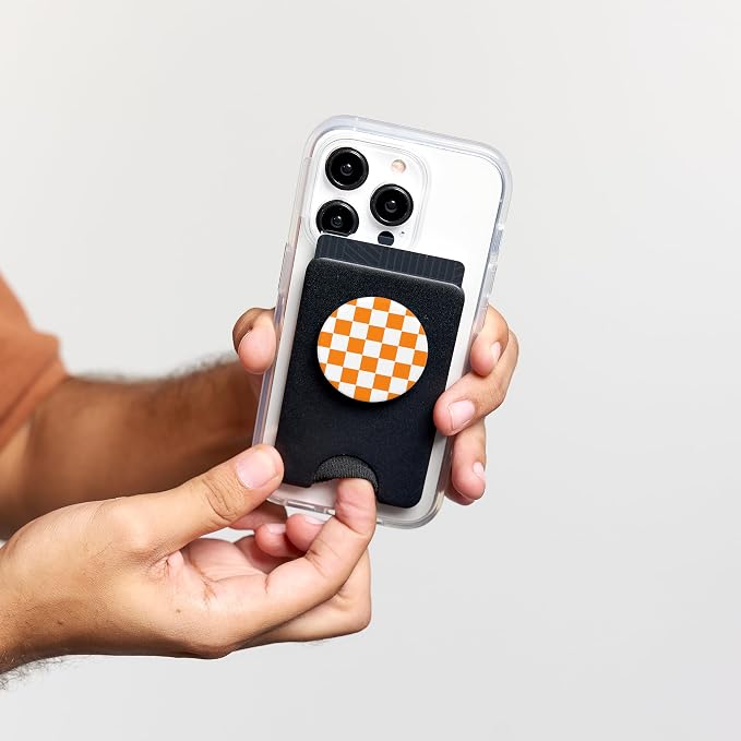 Checkered Orange and White Checkerboard Pattern Design Gift PopSockets Adhesive PopGrip