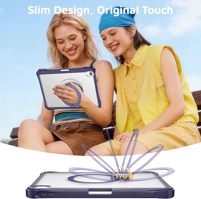 Dteck for Apple iPad 11 inch (A16 11th Gen) iPad 10.9 inch (10th Gen) Slim Clear Case with Kickstand Pencil Holder Reinforced Shockproof Corners Soft TPU Lightweight Protective Cover Transparent