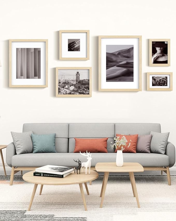 Egofine 12x16 Picture Frame Made of Solid Wood with Plexiglass, Display Pictures 9x12/11x14 with Mat or 12x16 Without Mat for Wall Mounting, Oak Wood