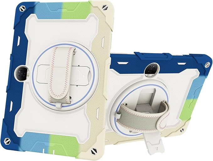 Tablet Case for Honor Pad 9 12.1 Kids Rainbow Heavy Duty Silicone Shockproof Case with Pencil Holder Shoulder Strap Rotating Fold Kickstand Hand Strap