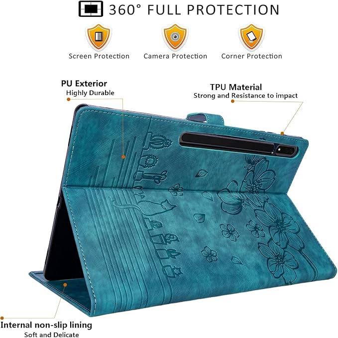 Dteck Wallet Case for Galaxy Tab S10+/S9+/S7 FE/S8+/S7 Plus 12.4 Tablet Premium PU Leather Folding Stand Auto Wake/Sleep Pen Holder Case with Hummingbirds