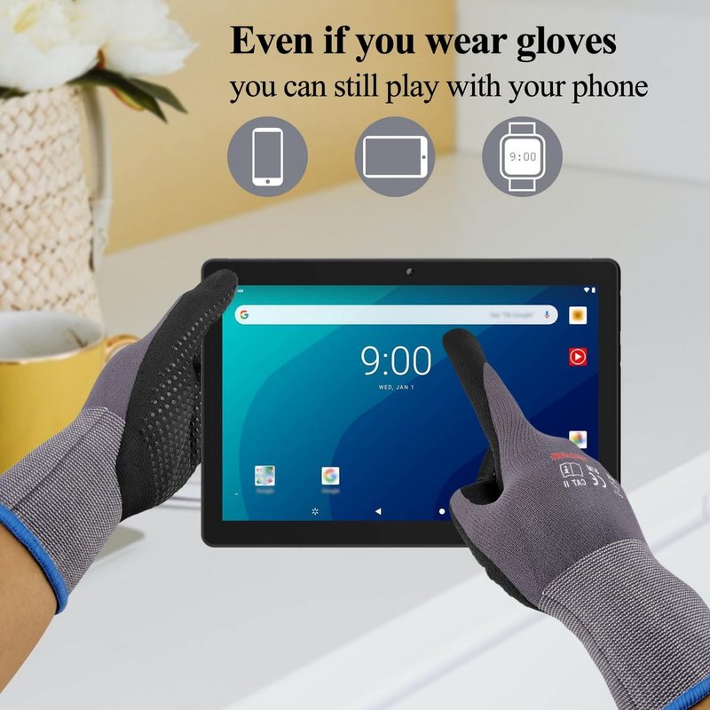 Gasoline Safety Work Gloves Extra Micro-Foam Nitrile Coated-12 Pairs,Endurance Seamless Knit Nylon Spandex,Dots on Palm, Dot Grip Gloves，Work Gloves Men and Women (12, M)