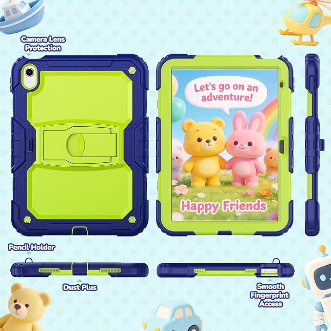 HXCASEAC Case for iPad 9th/8th/7th Generation Case Kids Boys Drop Proof | Built-in Screen Protector Pencil HolderStand Protective Silicone Shockproof Hard Rugged Black