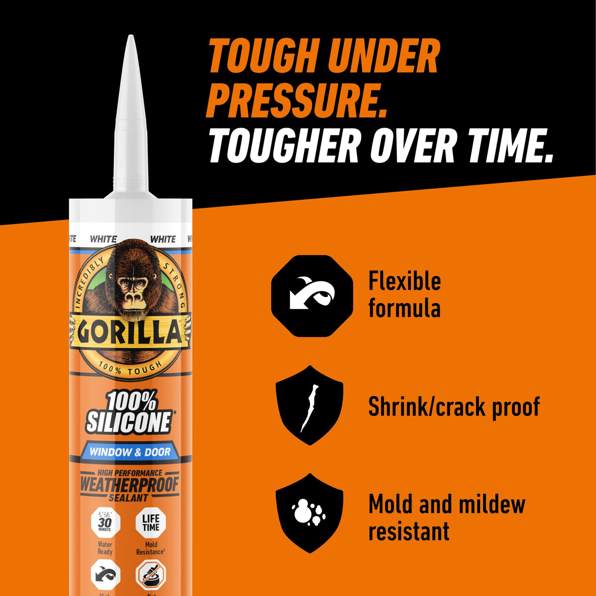 Gorilla 100% Silicone Sealant Caulk Window & Door, 10 Ounce Cartridge, White