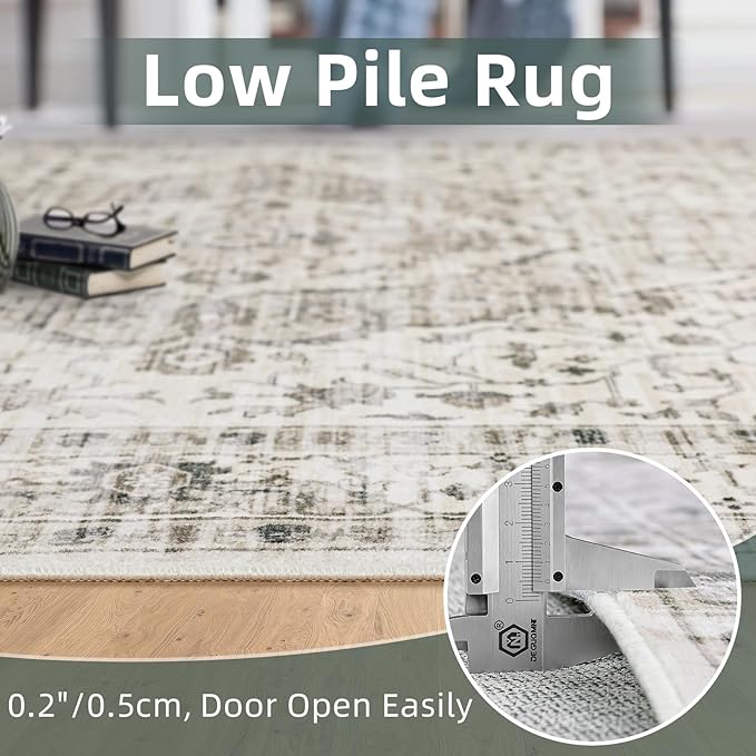 Deerly Boho Area Rug 9x12 Rugs for Living Room Distressed Area Rugs, Non Slip Washable Rugs Large Rug for Bedroom Dining Room Office, Floor Decoration 9 x 12 Rug (Cream)