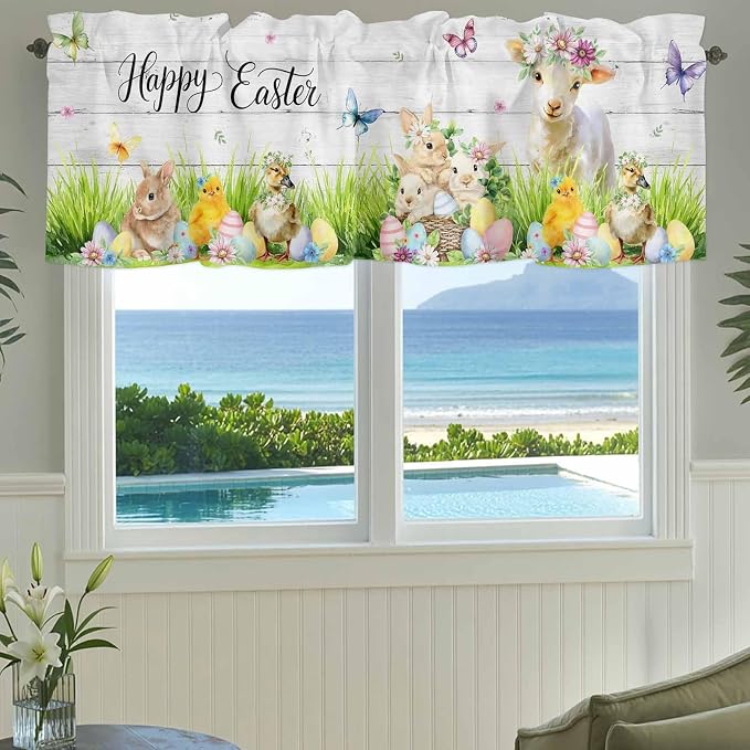 Easter Curtain Valances for Windows, Kitchen Valance Window Treatment, Spring