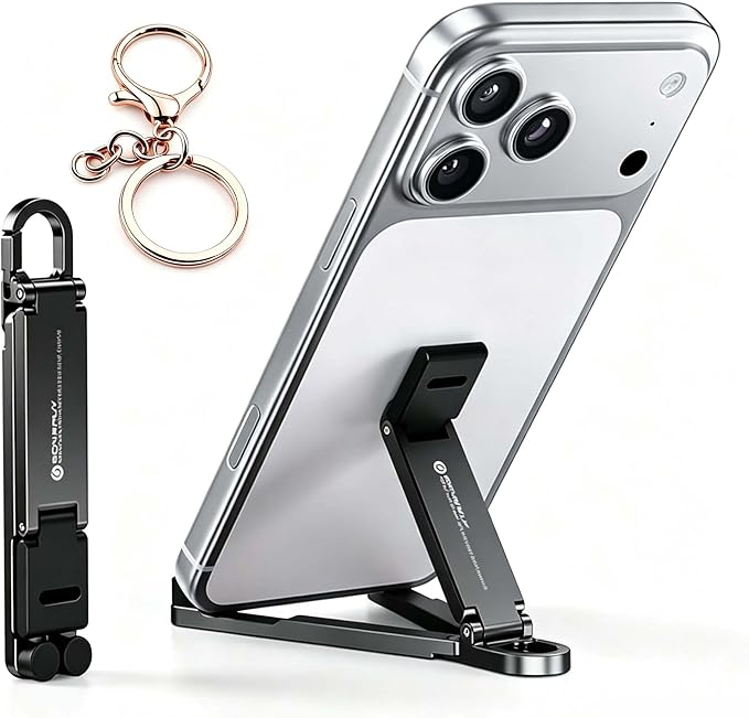 Aluminum Alloy Folding Phone StandPortable Mini Keychain Universal Desktop Holder Lightweight 22g Multifunctional Phone Support (Black)