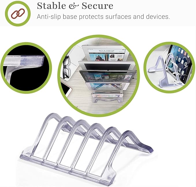 Prosumer's Choice Universal 5 Tablet and Smartphone Charging Organizer Rack Desktop Stand Holder | for Home or Office Supplies | Tablet Divider Stand - Clear