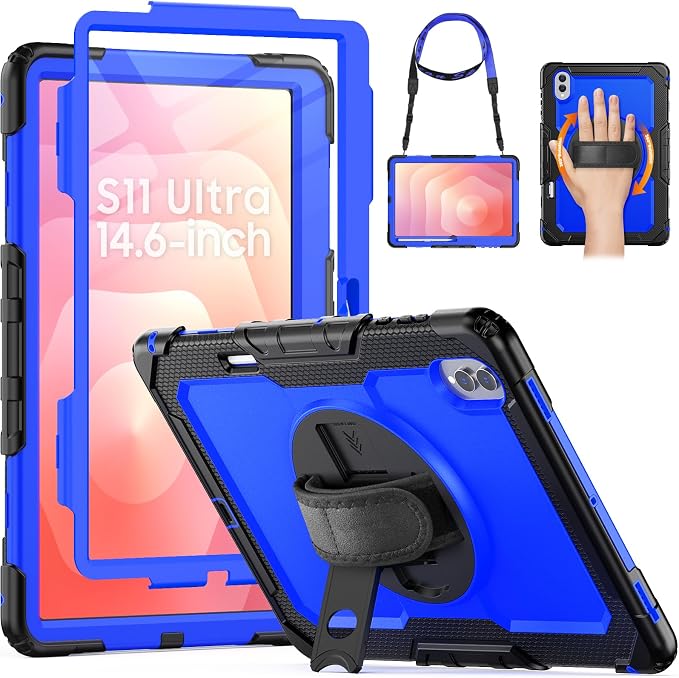 HXCASEAC Case for Samsung Galaxy Tab S10+ Plus / S9 Fe+ / S9+ 5G 12.4 inch Protective with Screen Protector/S Pen Holder/ 360 Rotating Stand Hand Strap - Black