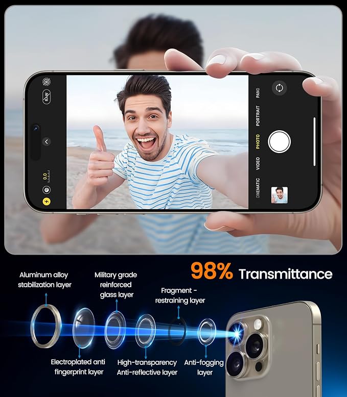 iGluz 2 Pack Anti-Reflection Camera Lens Protector for iPhone 17/16/16 Plus [98% Transmittance][1-Step Installation][Strong Adsorption] 9H Shatterproof Tempered Glass-Black