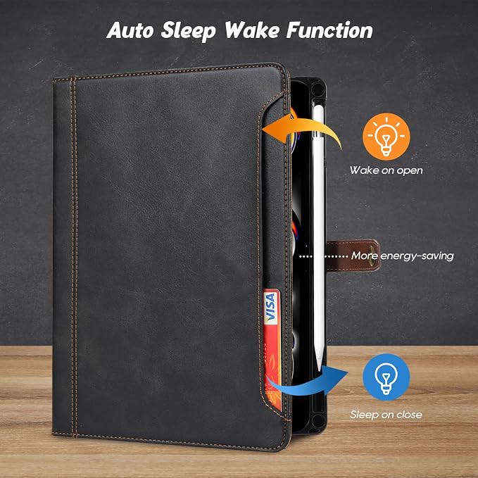 Flip Case for Apple iPad 10.2 9th 8th 7th Generation 2021/2020/2019 Pencil Holder Smart Cover Auto Sleep Wake Protective Documents Pocket Stand Snap Closure Case for iPad 10.2 Inch Black