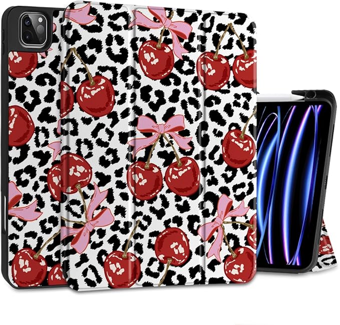 MEEgoodo for iPad Pro M2 12.9 Case 6th/5th/4th/3rd Generation 2022 2021 2020 2018 with Pencil Holder Tablet Cover with Soft TPU Back Shell Art Painted Flowers