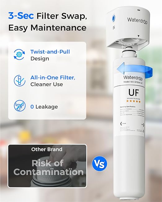 Waterdrop 15UBW-UF 0.01 μm Ultra Filtration Under Sink Water Filter System