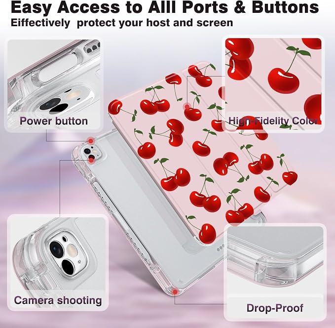 Case for iPad Air M3/M2 &amp Pro 12.9 Pro 12.9 (6th/5th/4th/3rd Gen)Cherry