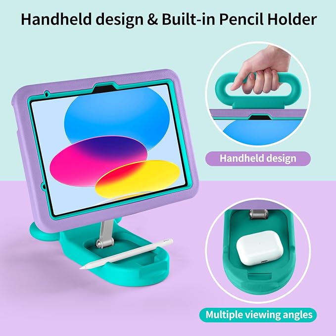 Kids Case for iPad (A16) 11th/10th Gen 10.9'' 2025/2022Adjustable Portrait/Landscape Stand/Drop Proof with HandleChild Friendly Case for iPad Air 11 (M4/M3/M2) 2026/2025/2024 (BlackBlue)
