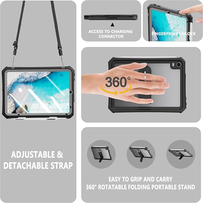 Shellbox Case for iPad Air 4th/5th Generation 2022-2020 Waterproof Dustproof Shockproof Case with 360° Full-Body ProtectionLanyard and Kickstand
